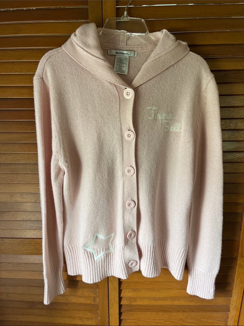 Disney Tinker Bell Light Pink Hooded Button Cardigan Sweater